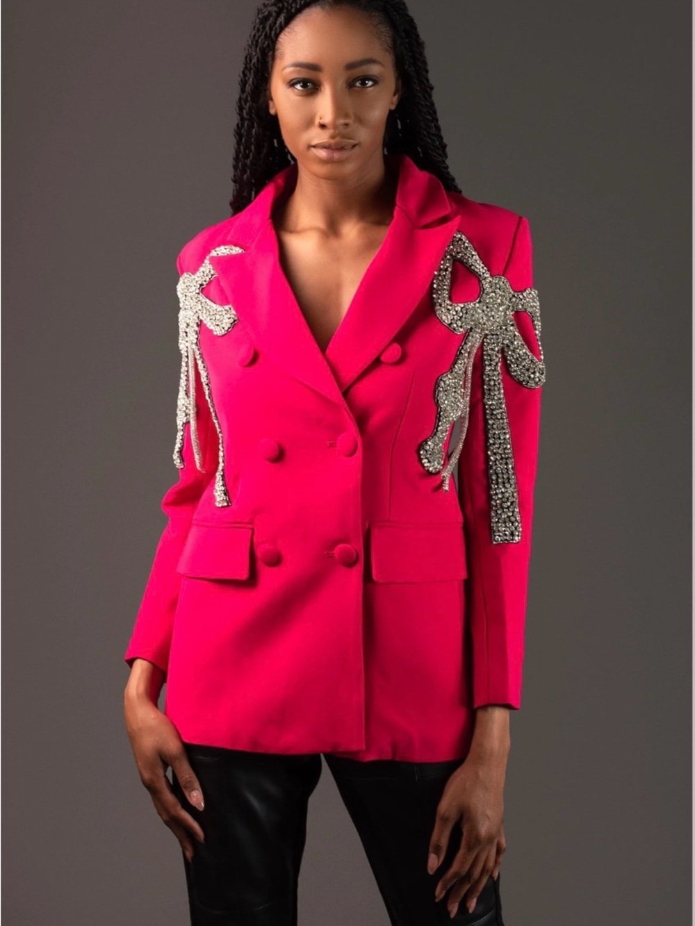 Kate Hewko Women's Double-Breasted Hot Pink Embellished Blazer